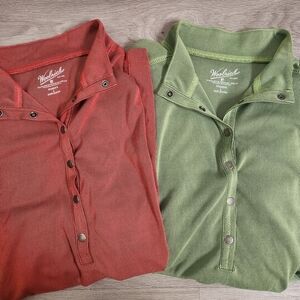 Woolrich Red Green Tops Size L Push‎  Button Versatile Mock Neck or Polo Ribbed